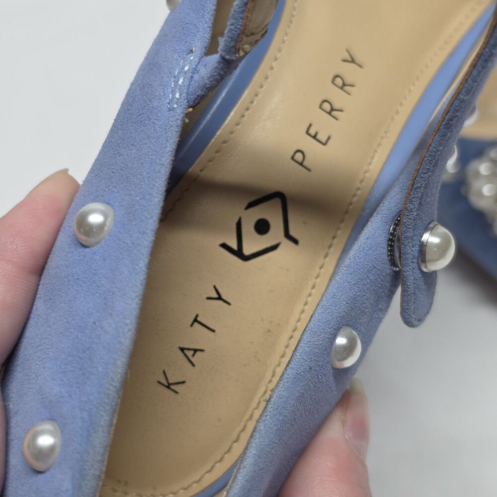 KATY PERRY Sadiee Women's Sky Blue Suede Mary Jane Pumps Size 8 Faux Pearls - Picture 5 of 10